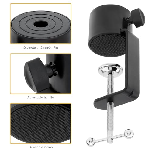 Microphone Stand Table Clamp for Microphone Suspension Boom Scissor Arm Stand Holer, 1/2" Thread Hole Cantilever Bracket Clamp Desk Lamp Clip Fittings Base DIY for Radio Studio Podcast (1)