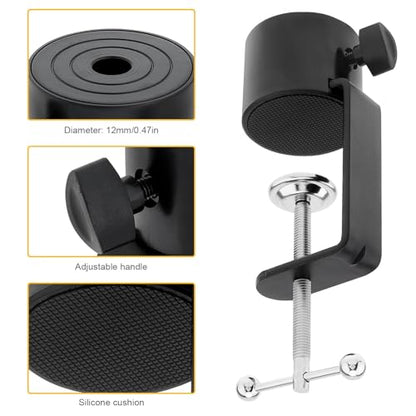 Microphone Stand Table Clamp for Microphone Suspension Boom Scissor Arm Stand Holer, 1/2" Thread Hole Cantilever Bracket Clamp Desk Lamp Clip Fittings Base DIY for Radio Studio Podcast (1)