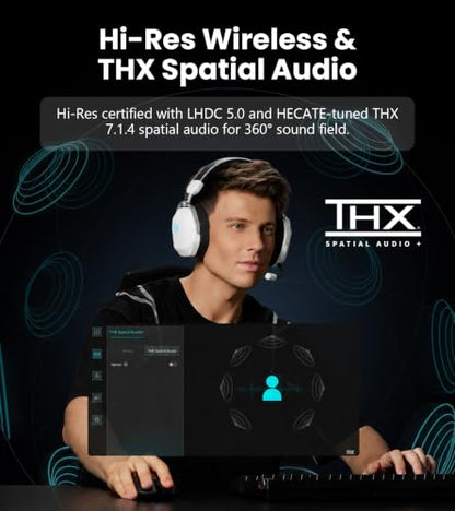 Edifier G5 MAX THX Spatial Audio Quad-Mode Gaming Headset, White | 53mm Driver, AI Noise-Canceling Detachable Mic, RGB Lighting. Hi-Res Audio Wireless, Compatible with PC, Console & Mobile - color: White