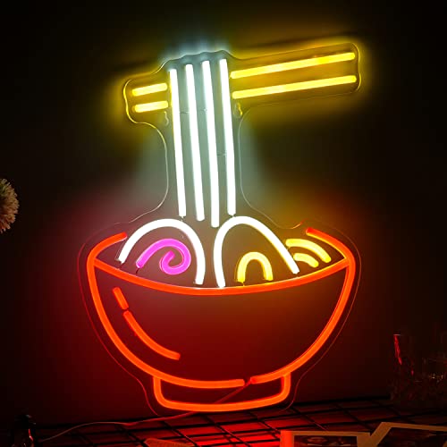 Ramen Neon Sign Dimmable Ramen Noodle Led Neon Lights for Wall Decor 16.1’’X12.6’’ Vibrant Neon Signs Powered by USB for Restaurant Kitchen Diner Japanese Ramen Shop Window（Multi colored） - color: Multi colored