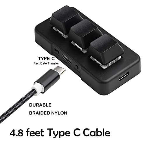 iKKEGOL Mini USB Type C Wired 3 Key Mechanical Keypad 9 Keys Fully Progammable Macro Gaming Keyboard,One- Handed Control RGB Light HID Pad (Black)