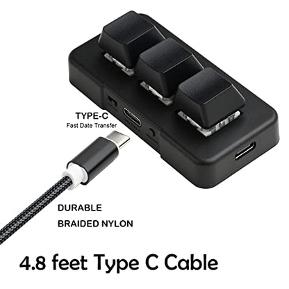 iKKEGOL Mini USB Type C Wired 3 Key Mechanical Keypad 9 Keys Fully Progammable Macro Gaming Keyboard,One- Handed Control RGB Light HID Pad (Black)