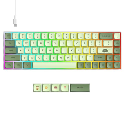65% Mini Wired Keyboard RGB Blacklit for Office Gaming,68Matcha | Compact Full N-Key Rollover Portable Silent Linear Red Switch - color: 68 Matcha/Red Switch