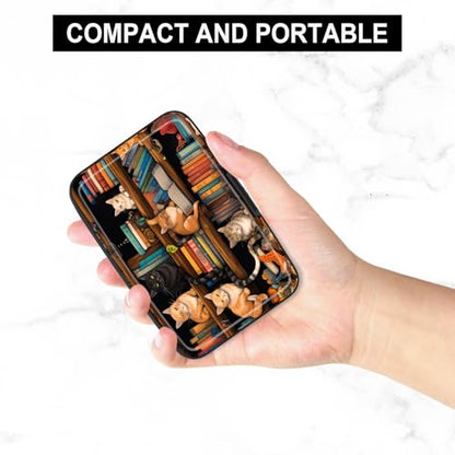 Card Holder Credit Cards Holder for Women RFID wallet women Business Card Holder Wallet Mini Aluminum Card Wallet RFID Blocking Slim Metal Hard Card for Women, Cat Illustration - color: Cat Illustration