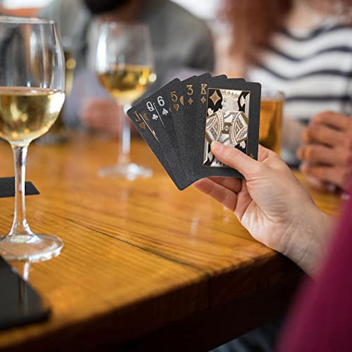 LotFancy Waterproof Playing Cards, 2 Decks of Cards with Plastic Cases | 100% Plastic, Black Playing Cards for Magic Tricks Pool Parties Beach Card Games, Cool Gadgets Gift for Adults, Bridge Size - style: Black Bridge Size