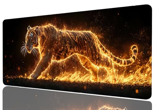 Tiger Mouse Pad Large Fire Running Animal Wildlife Mousepad XL Large Gaming Mouse Pad Laptop Keyboard Mat Desk Pad Great for Work-from-Home or Office Use 31.5x11.8 Inch - color: Tiger, size: 31.5L x 11.8W inches