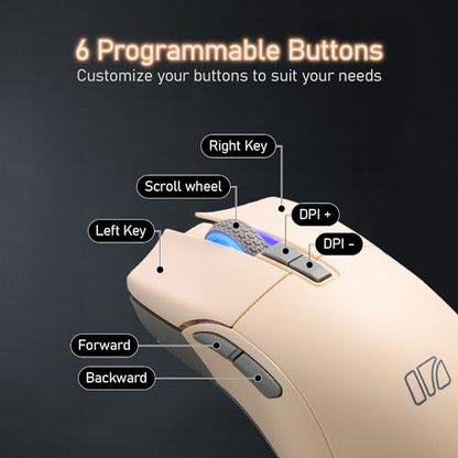 iRocks M31R Wireless Gaming Mouse, Triple Mode 2.4G/ Bluetooth/USB-C Detachable Cable Gaming Mouse, Kailh GM8.0 Switches, Advanced PixArt PAW3395 Optical Sensor, Up to 26,000 DPI - Beige - color: Beige
