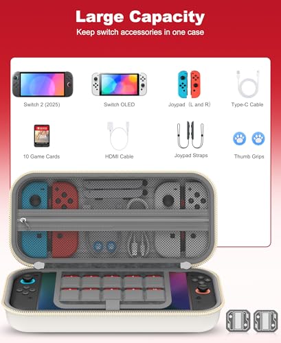AIfasterfly Switch Carrying Case for Nintendo Switch 2 (2025)/Switch/OLED, Switch Travel Carrying Case Hard Shell Protective for Nintendo Switch 2 Accessories, 20 Game Card Slots - size: Case only-White