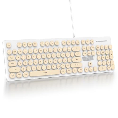Retro Typewriter Coffee Keyboard Full Size, 104 Keys LED Backlit Wired Membrane Keyboard with Number Pad, Ultra Slim Quiet Home/Office Computer Keyboard for PC, Laptop, Desktop (Coffee) - color: Coffee