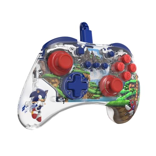 PDP REALMz Nintendo Switch Pro Controller, Customizable LED Lighting, 3.5mm Headphone Jack, Officially Licensed by Nintendo and SEGA: Sonic Superstars (Sonic Green Hill Zone) - color: Sonic