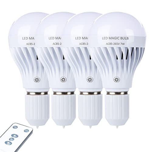 BSOD AC 85-265V 7W LED Magic Bulb with Remote Controller White Emergency Light with Rechargeable Built-in Battery E27 Lamp for Home Indoor Lighting (White 4 Pack) - color: White 4 Pack