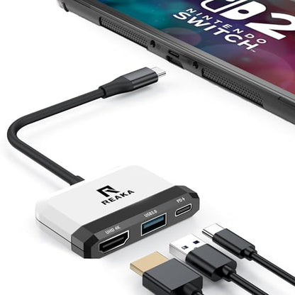 RREAKA Switch 2 Dock for Nintendo Switch 1/2 & Steam Deck, 4K@60Hz HDMI TV Adapter, Portable Travel Docking Station with USB 3.0 & 100W PD Fast Charging