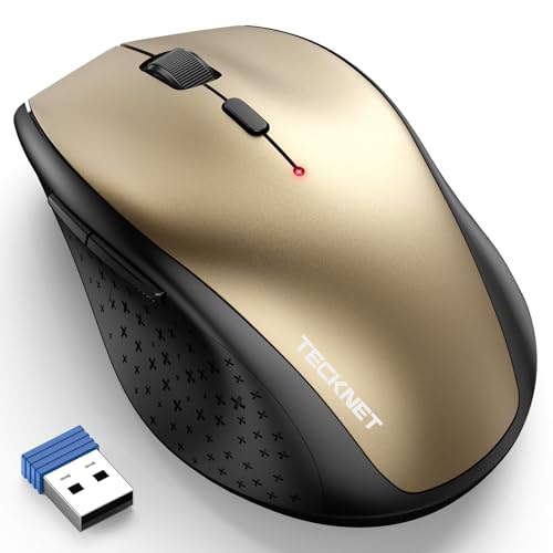 TECKNET 2.4G Wireless Mouse, 4800 DPI Ergonomic Computer Mouse, Gold Black | Mouse for Laptop with USB Receiver, 6 Adjustable DPI, Quiet Click, 30-Month Battery, 6 Button, Portable for PC Chromebook Mac - color: Gold