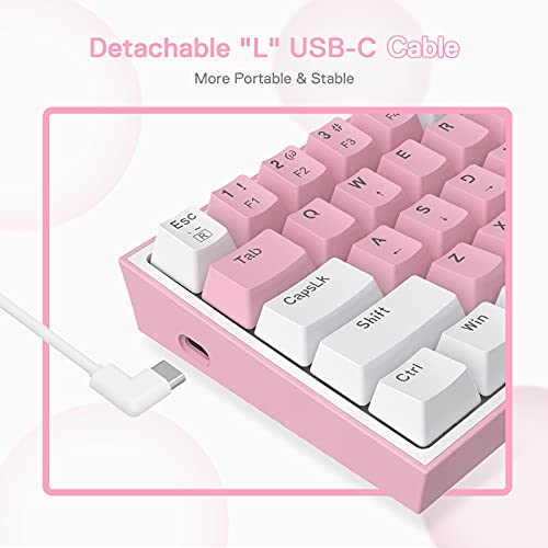 Redragon K617 Fizz 60% Wired RGB Gaming Keyboard, 61 Keys Hot-Swap Compact Mechanical Keyboard w/White and Pink Color Keycaps, Linear Red Switch, Pro Driver/Software Supported - color: Pink