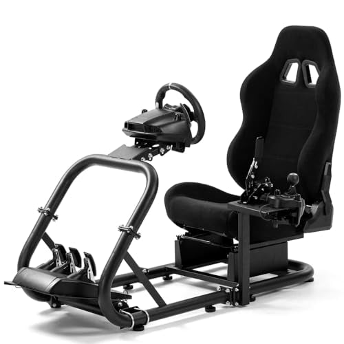Marada Racing Simulator Cockpit with Comfort Seat Fit for Logitech G25 G27 G29 G920 G923, for Thrustmaster T300, for Fanatec,Adjustable Sim Gaming Stand,No Wheel Pedal Shifter