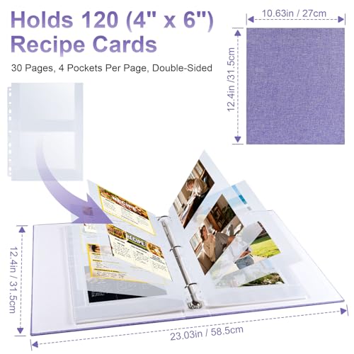 60 Pack 240 Pockets 4x6 Recipe Card Sleeves,3 Ring Binder Recipe Card Protector Pages,Double Sided 2 Pocket Refill Sheets for Recipe Book, 8.5x11 Inch Top Loading Clear Sleeve Sheets - color: 60 Pcs Sleeves