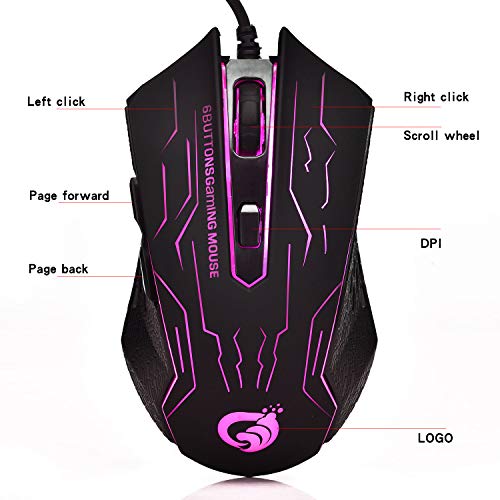 Gaming Mouse Wired - Game Computer Mice with 6 Buttons for PC,Gamer - USB Wired Mouse - Comfortable Grip - … (Black)