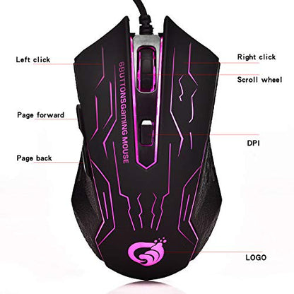 Gaming Mouse Wired - Game Computer Mice with 6 Buttons for PC,Gamer - USB Wired Mouse - Comfortable Grip - … (Black)