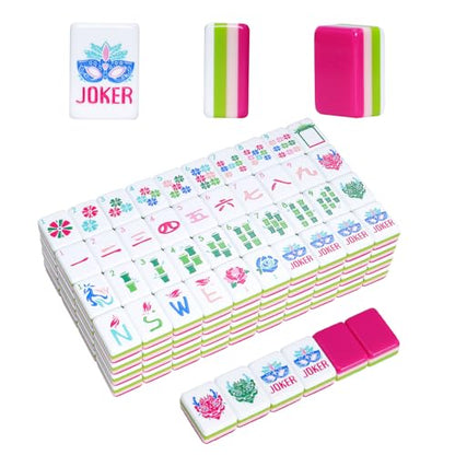Jongyance American Mahjong Tile Set(4 Layer),160 Acrylic Engraved Mahjong Tiles, Mahjong Tiles Bag and Accessories - color: Magenta