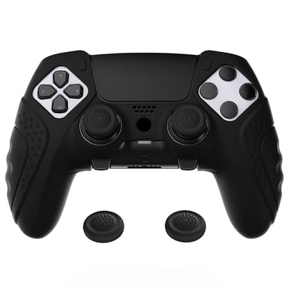 PlayVital Guardian Edition Anti-Slip Ergonomic Silicone Cover Case for ps5 Edge Controller, Soft Rubber Protector Skin for ps5 Edge Wireless Controller with Thumb Grip Caps - Black - color: Black