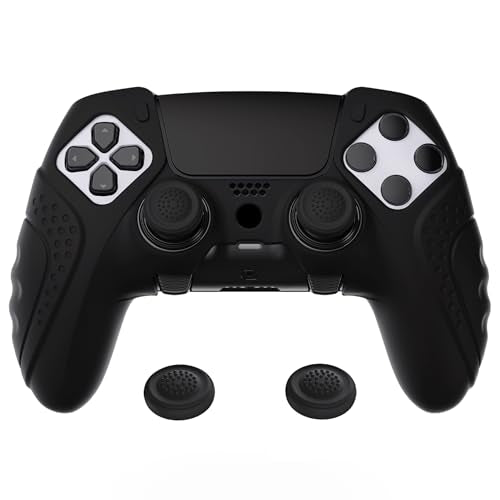 PlayVital Guardian Edition Anti-Slip Ergonomic Silicone Cover Case for ps5 Edge Controller, Soft Rubber Protector Skin for ps5 Edge Wireless Controller with Thumb Grip Caps - Black - color: Black
