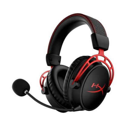 HyperX Cloud Alpha Wireless - Gaming Headset for PC, 300-hour battery life, DTS Headphone:X Spatial Audio, Memory foam, Dual Chamber Drivers, Noise-canceling mic, Durable aluminum frame,Red | 300-hour battery life, DTS Headphone:X Spatial Audio, Memory fo