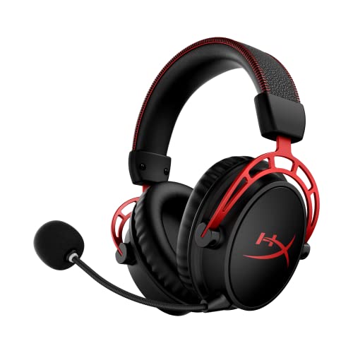 HyperX Cloud Alpha Wireless - Gaming Headset for PC, 300-hour battery life, DTS Headphone:X Spatial Audio, Memory foam, Dual Chamber Drivers, Noise-canceling mic, Durable aluminum frame,Red | 300-hour battery life, DTS Headphone:X Spatial Audio, Memory fo