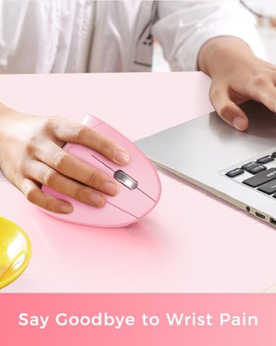 Lekvey Ergonomic Mouse, Vertical Wireless Mouse, Rechargeable 2.4 GHz USB Optical Carpal Tunnel Mice : 800/1200 / 1600 DPI, 6 Buttons, for Laptop, PC, Mac, Computer, Desktop, Notebook etc, Pink - color: Pink