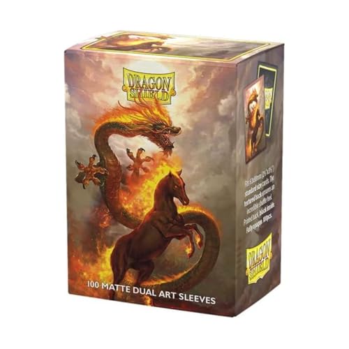 Dragon Shield | Matte Dual Art Sleeves | Fire Horse | 100 CT - Smooth & Tough Premium TCG Sleeves | Compatible with Pokemon, Flesh & Blood, One Piece & Magic the Gathering - color: Fire Horse