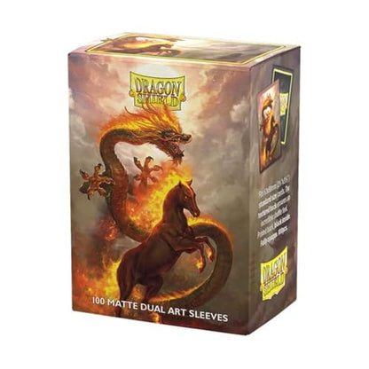 Dragon Shield | Matte Dual Art Sleeves | Fire Horse | 100 CT - Smooth & Tough Premium TCG Sleeves | Compatible with Pokemon, Flesh & Blood, One Piece & Magic the Gathering - color: Fire Horse