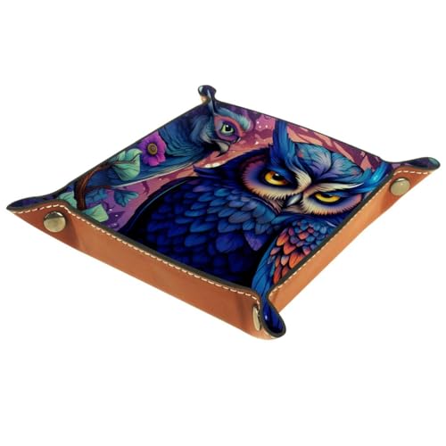 Colorful Owls Dice Tray PU Leather Dice Rolling Tray Folding Dice Holder for Dice Games, Like RPG, DND and Other Table Games - color: Multi 5