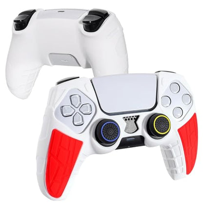 DLseego Protective Cover for PS5 Controller, Soft Silicone Ergonomic Anti-Slip Controller Case Skin with 4 PCS Thumb Stick Grip Caps - White - color: White