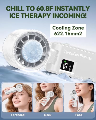 Portable Handheld Fan with Ice Cooling, 7.5m/s High Speed Turbo Fan, 150° Foldable 4-in-1 Personal Neck Fan, 199 Speed Stepless Control, USB-C Rechargeable for Travel, Makeup, Hiking,White - color: Roller White