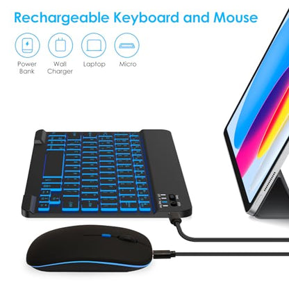 LAMA 7 Colors Backlit Bluetooth Keyboard and Mouse Combo for iPad Pro/Air/Mini, Ultra-Slim Rechargeable Wireless Keyboard and Mouse for iPhone 15/14/13 Pro/Samsung/Tablet/PC/Laptop/iOS/Windows/Android - color: Black