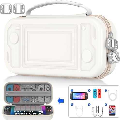 AIfasterfly Switch Carrying Case for Nintendo Switch 2 (2025)/Switch/OLED, Switch Travel Carrying Case Hard Shell Protective for Nintendo Switch 2 Accessories, 20 Game Card Slots - size: Case only-White