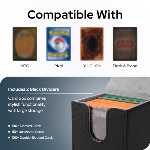 MTG Commander Deck Box - Holds 100+ Cards, Magnetic Closure | Premium PU leather fits 100+ single-sleeved cards durable magnetic closure ideal for TCG/CCG - color: Black, size: 100