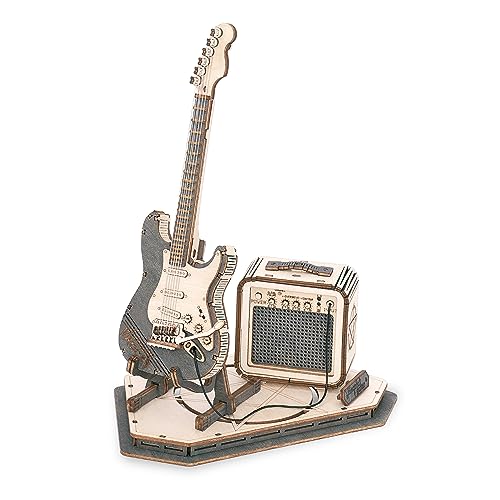 Rowood 3D Puzzles for Adults, DIY Wooden Model Kit for Adults to Build, STEM Electric Guitar Desk Toy Project, Birthday Gifts for Music Lovers