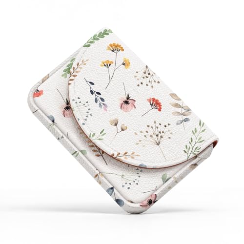 Business Card Holder，PU Leather Business Card Case for Purse，Pocket Travel Name Card Case Holder Wallet for Men Gift，Portable Magnetic Business Card Carrier White Floral - color: White Floral