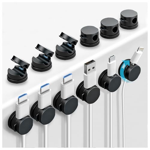 OneLeaf 12 Pack 360° Rotatable Spring Cable Clips[1s Lock], Adhesive Cord Holder for Nightstand, Phone Charger Cord Holder for Desk Home Office Car Game Station - color: Black