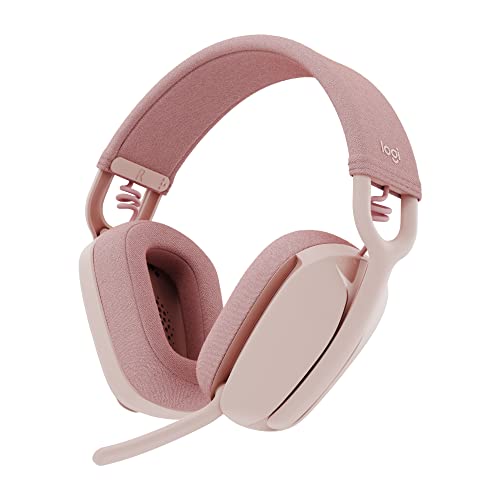 Logitech Zone Vibe 100 Lightweight Wireless Over Ear Headphones - Rose | Lightweight, over ear, multipoint Bluetooth, works with Teams, Google Meet, Zoom, Mac/PC, noise canceling microphone - color: Rose