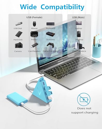 USB 3.0 Hub,4 Port USB Hub Tower,2ft Cable USB Splitter for Laptop, PC, Xbox One, PS4, PS5, iMac, Surface Pro, XPS, Desktop, Flash Drive, Mobile HDD (Blue) - color: Blue-A