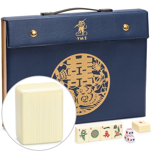Yellow Mountain Imports "Bleau Fontaine Chinese Mahjong Set with 146 Medium Tiles and Blue Vinyl Case — for Chinese Style Gameplay Only [「「碧蘭楓丹」中國麻將] - color: Ivory
