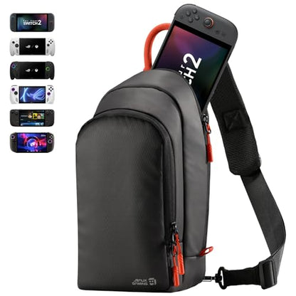 JSAUX Sling Bag for Switch 2, ROG Xbox Ally X, Steam Deck, Protective Crossbody Travel Case for Handheld Console and Accessories with Joystick Guard Design, Large Capacity, 3 Compartments