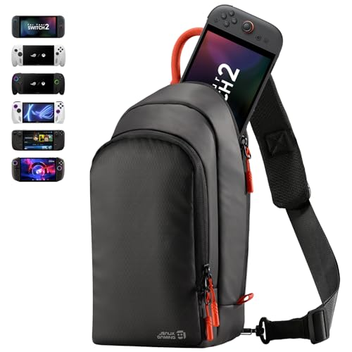 JSAUX Sling Bag for Switch 2, ROG Xbox Ally X, Steam Deck, Protective Crossbody Travel Case for Handheld Console and Accessories with Joystick Guard Design, Large Capacity, 3 Compartments