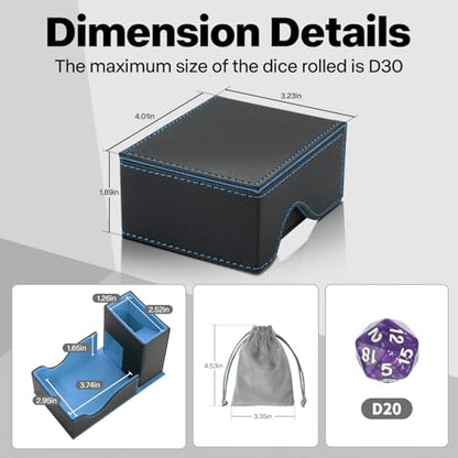 Dice Roller Tower, Premium DND Magnetic Dice Tray, Foldable PU Leather Dice Tower RPG Gifts for Dungeons and Dragons MTG Dm & Player Black/Blue - color: Black/Blue