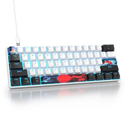 surmen 60% Mechanical Gaming Keyboard with Linear Red Switch, Wired Mini Compact Keyboard 60 Percent Backlit for Laptop Desktop PC Gamers （61 White-Ice Blue） - color: 61 White-Ice Blue