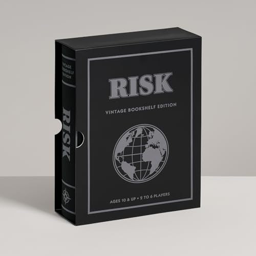 WS Game Company Risk Vintage Bookshelf Edition, Linen Wrapped Book Box & Slipcase - Secret Mission Variant & 6 Armies - Strategy Board Games for Adults & Kids, Ages 10+