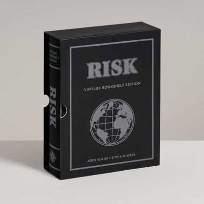 WS Game Company Risk Vintage Bookshelf Edition, Linen Wrapped Book Box & Slipcase - Secret Mission Variant & 6 Armies - Strategy Board Games for Adults & Kids, Ages 10+