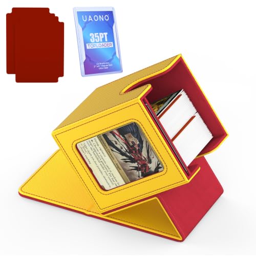 UAONO Card Deck Box for MTG Commander, Fits 100 Double-Sleeved Cards | Independent Commander Display, Magnetic Deck Case for Magic the Gathering TCG, 2 Dividers & 1 Top Loader (Yellow/Red) - color: A-Yellow&Red