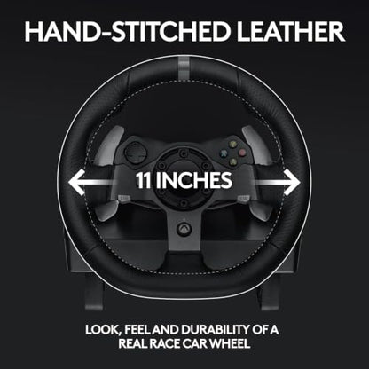 Logitech G920 Driving Force Racing Wheel and Floor Pedals for Xbox Series X|S, One, PC – Real Force Feedback, Hand-Stitched Leather, Stainless Steel Paddle Shifters with Signature Series Microfiber Lens Cloth